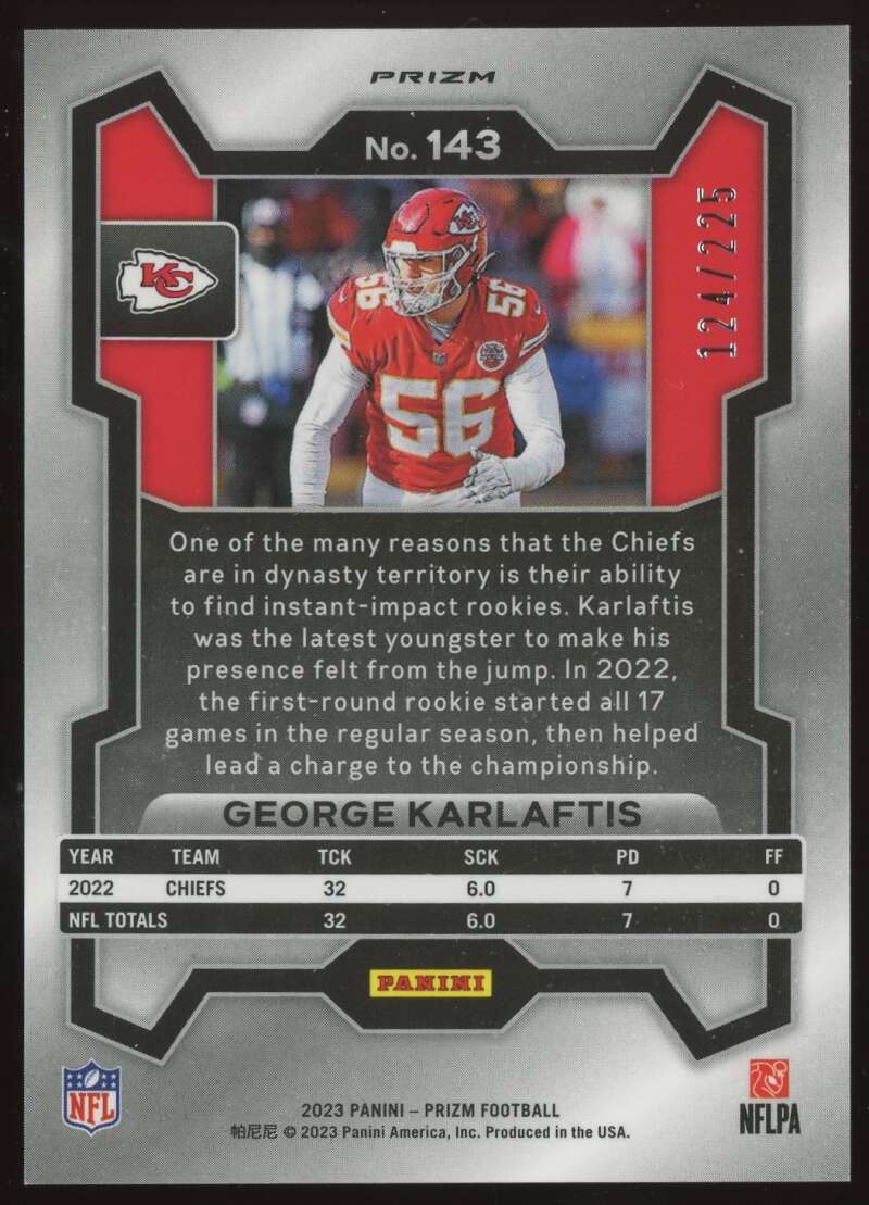 Load image into Gallery viewer, 2023 Panini Prizm Purple Ice Prizm George Karlaftis #143 Kansas City Chiefs /225  Image 2
