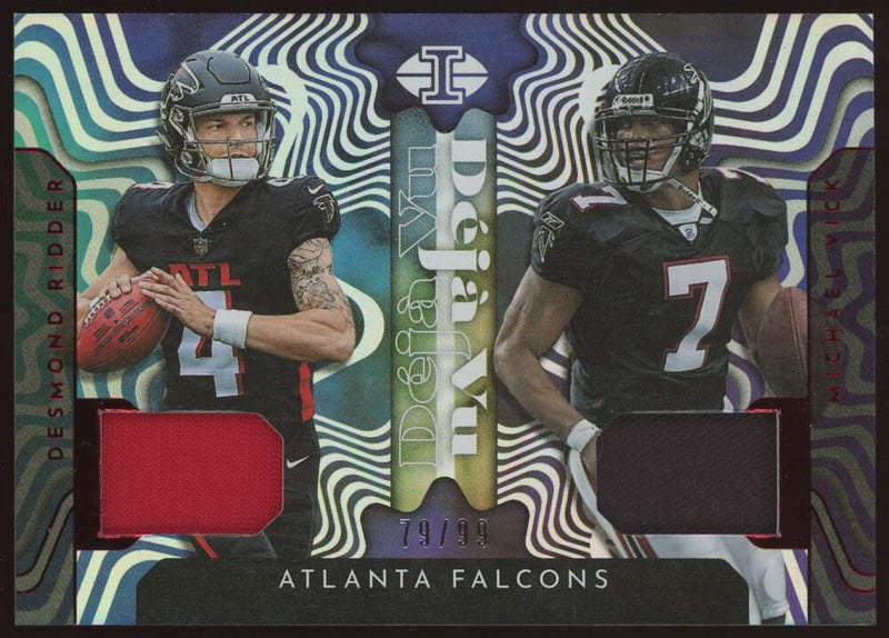 Load image into Gallery viewer, 2022 Panini Illusions Deja Vu Red Dual Patch Desmond Ridder Michael Vick #DV-AF Atlanta Falcons /99  Image 1
