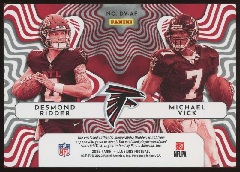 Load image into Gallery viewer, 2022 Panini Illusions Deja Vu Red Dual Patch Desmond Ridder Michael Vick #DV-AF Atlanta Falcons /99  Image 2
