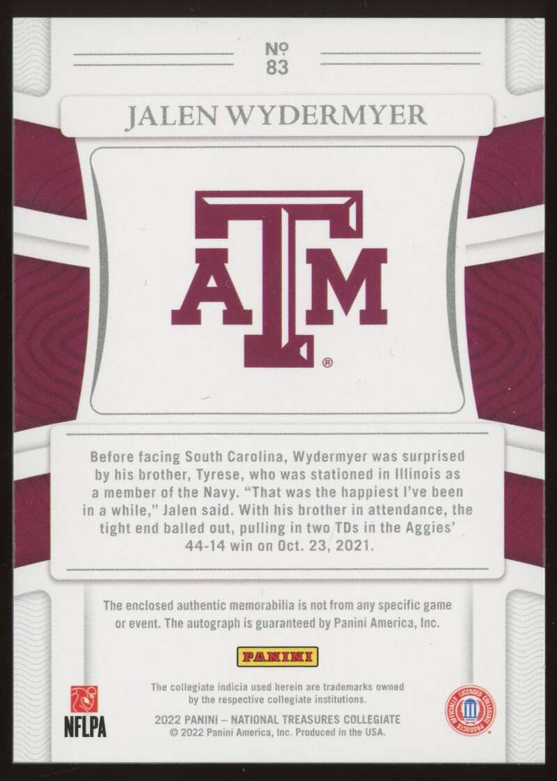 Load image into Gallery viewer, 2022 Panini National Treasures Rookie Patch Auto Red Jalen Wydermyer #83 Texas A&amp;M RC RPA /99 Image 2
