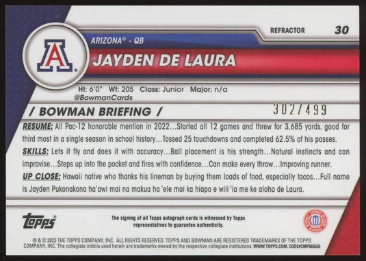 2023 Bowman Chrome Refractor Auto Jayden De laura