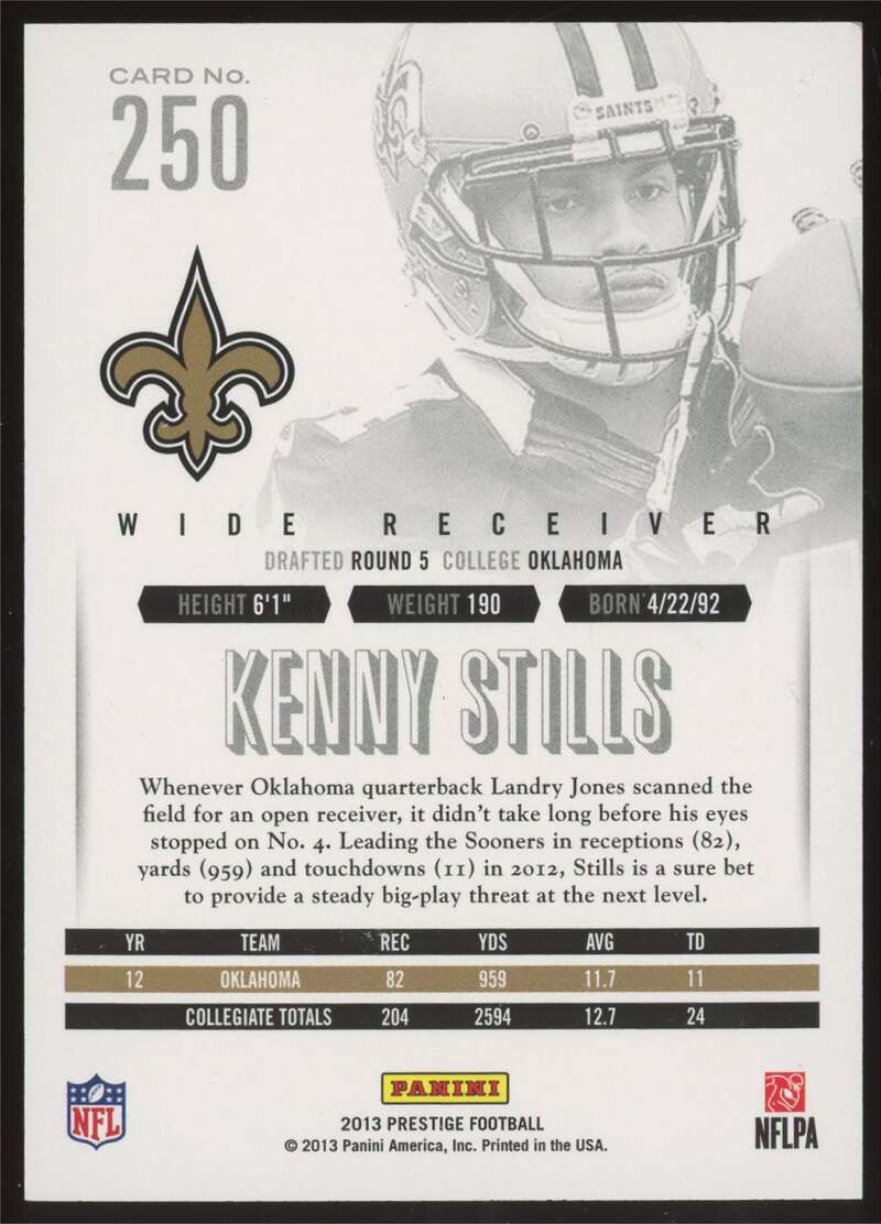 Load image into Gallery viewer, 2013 Panini Prestige Rookie Extra Points Green Kenny Stills #250 New Orleans Saints Rookie RC /25  Image 2
