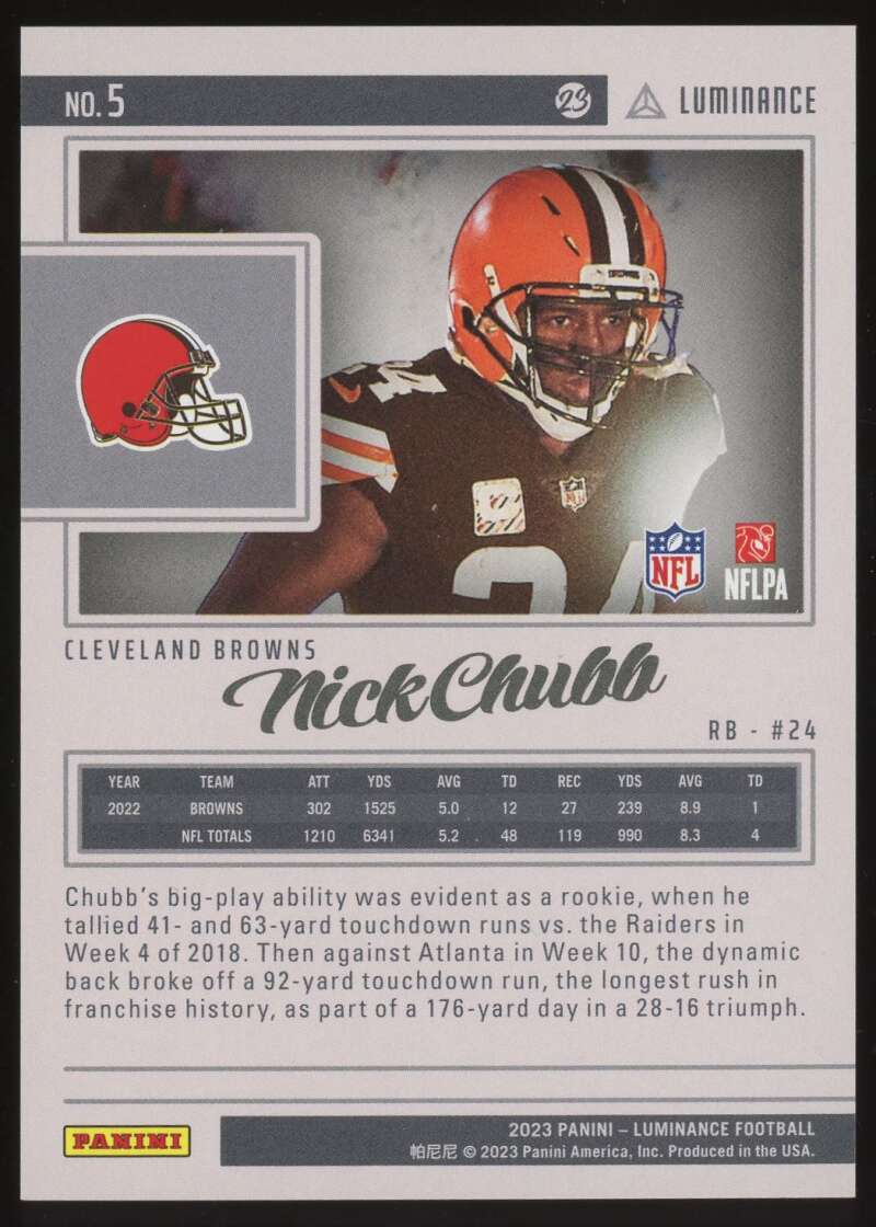 Load image into Gallery viewer, 2023 Panini Luminance Blue Nick Chubb #5 Cleveland Browns /150  Image 2
