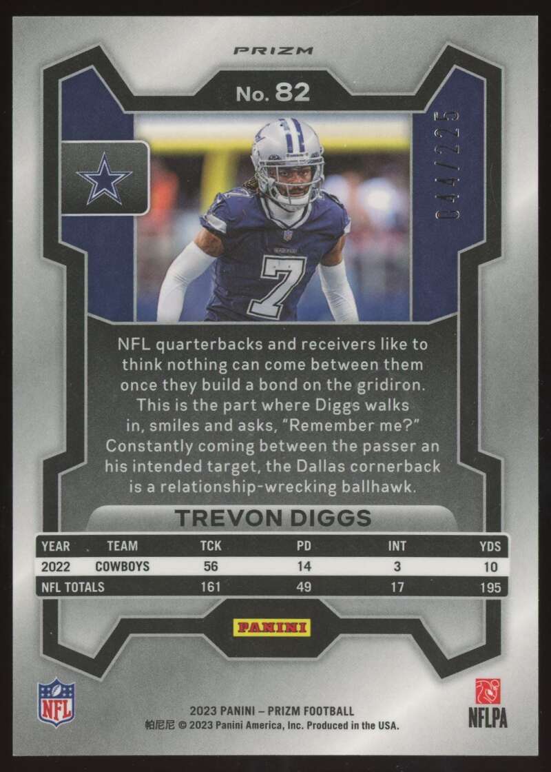 Load image into Gallery viewer, 2023 Panini Prizm Purple Ice Prizm Trevon Diggs #82 Dallas Cowboys /225  Image 2
