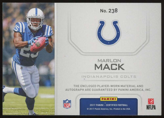 2017 Panini Certified Rookie Patch Auto Marlon Mack 