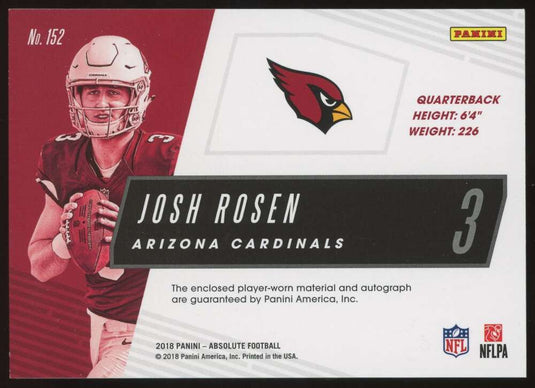 2018 Panini Absolute Rookie Patch Auto Josh Rosen 