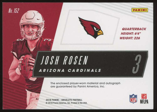 2018 Panini Absolute Rookie Patch Auto Josh Rosen 