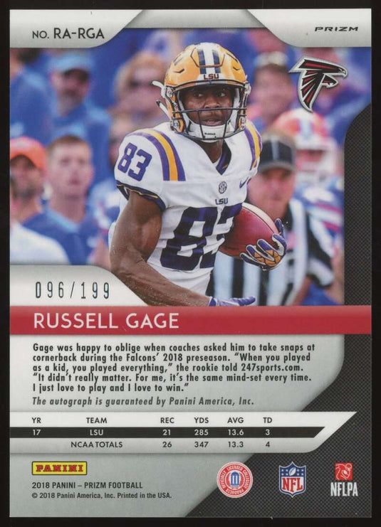 2018 Panini Prizm Red Wave Auto Russell Gage 