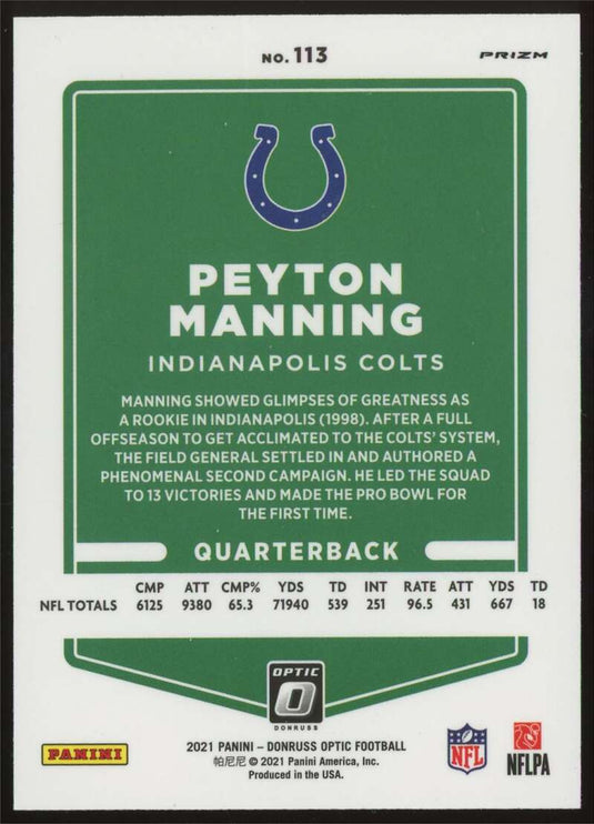 2021 Donruss Optic Silver Prizm Holo Peyton Manning 