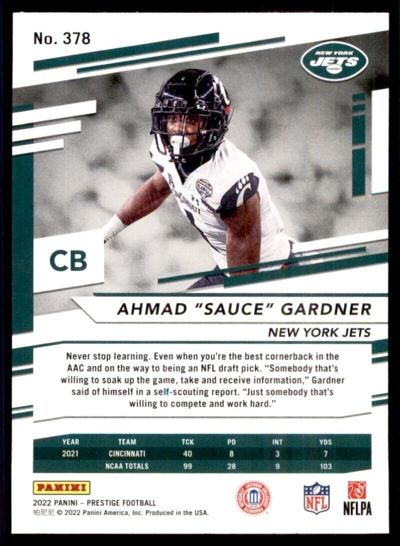 Load image into Gallery viewer, 2022 Panini Prestige Rookies Ahmad &quot;Sauce&quot; Gardner #378 Rookie RC Image 2
