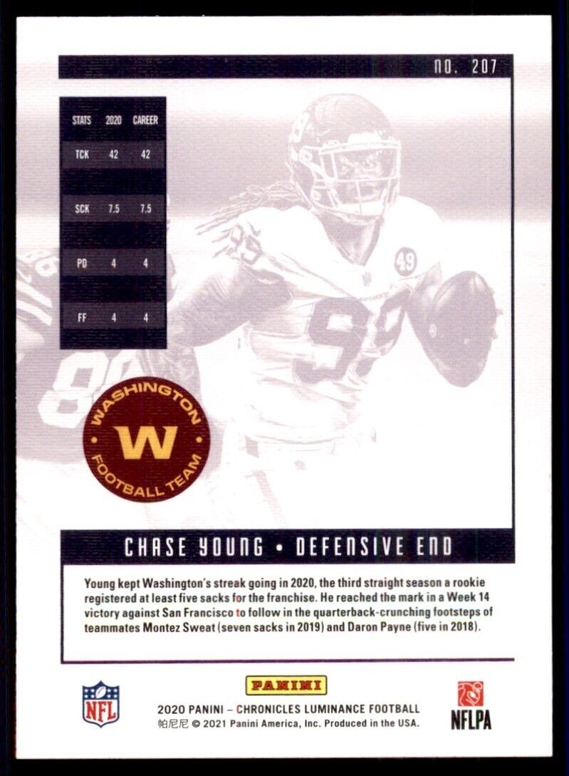 Load image into Gallery viewer, 2020 Panini Chronicles Luminance #207 Chase Young Rookie RC Image 2
