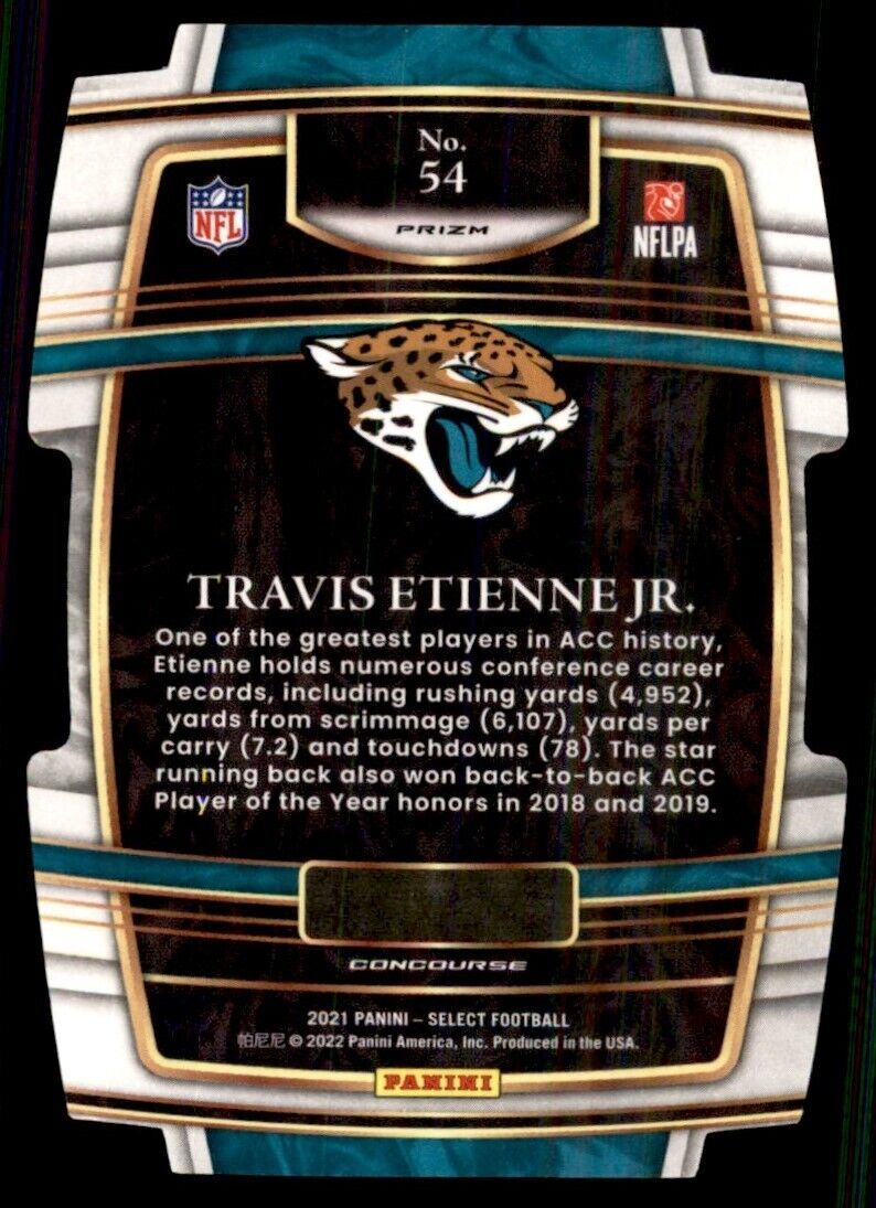 Load image into Gallery viewer, 2021 Panini Select Black Gold Prizm Die Cut #54 Travis Etienne Rookie RC Image 2
