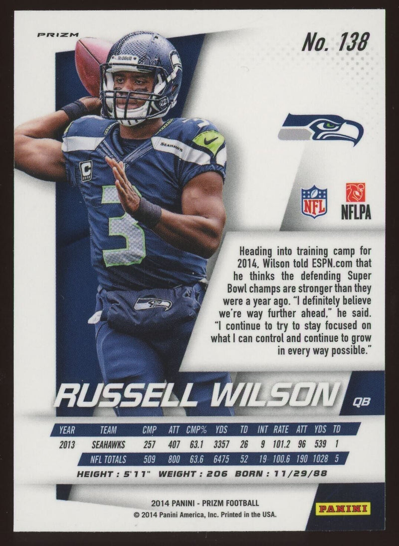 Load image into Gallery viewer, 2014 Panini Prizm Green Prizm Russell Wilson #138 Seattle Seahawks Image 2
