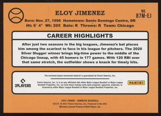 2021 Panini Donruss 1987 Retro Materials Eloy Jimenez 