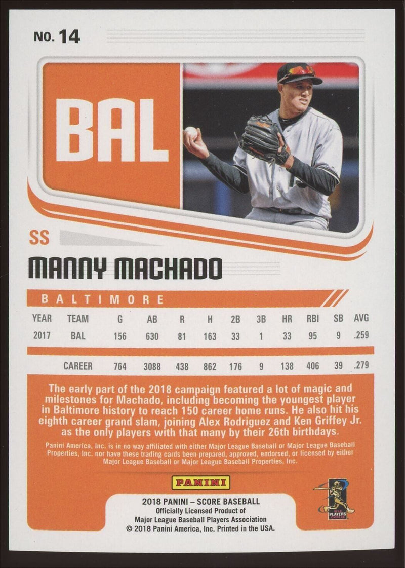 Load image into Gallery viewer, 2018 Panini Score Press Proof Manny Machado #14 Baltimore Orioles /299 Image 2
