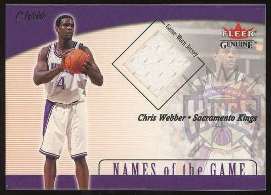 2001-02 Fleer Genuine Names Of The Game Chris Webber Kings Game Used Patch Relic Image 1