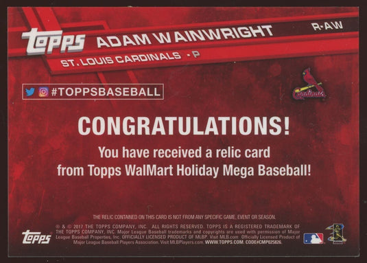 2017 Topps Holiday Relic Adam Wainwright 