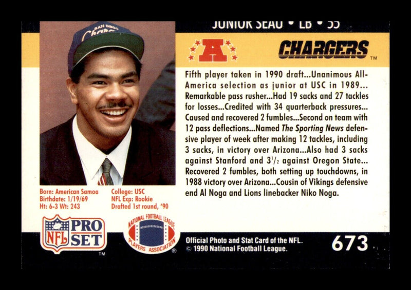 Load image into Gallery viewer, 1990 Pro Set #673 Junior Seau Rookie RC  Image 2
