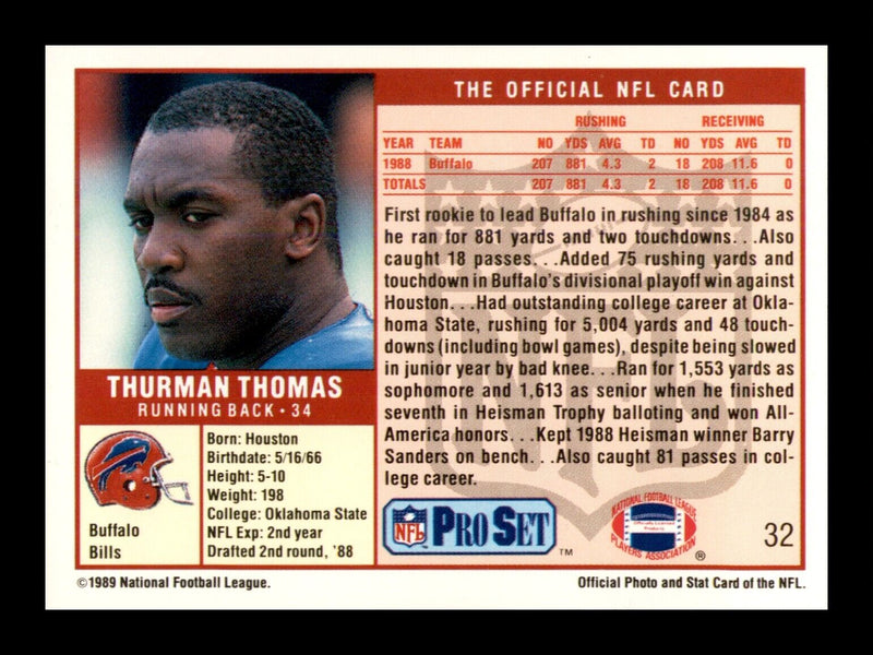 Load image into Gallery viewer, 1989 Pro Set #32 Thurman Thomas Rookie RC Image 2
