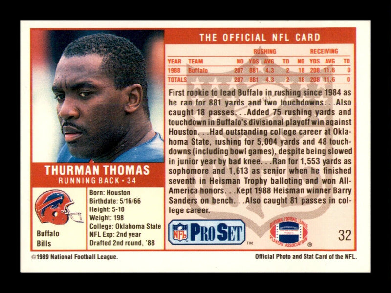 Load image into Gallery viewer, 1989 Pro Set #32 Thurman Thomas Rookie RC Image 2
