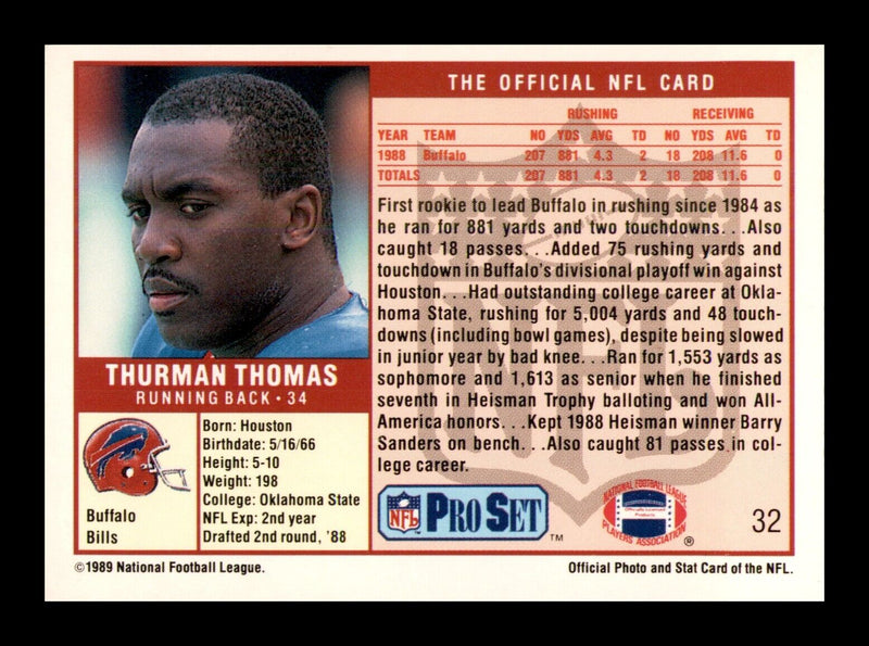 Load image into Gallery viewer, 1989 Pro Set #32 Thurman Thomas Rookie RC Image 2
