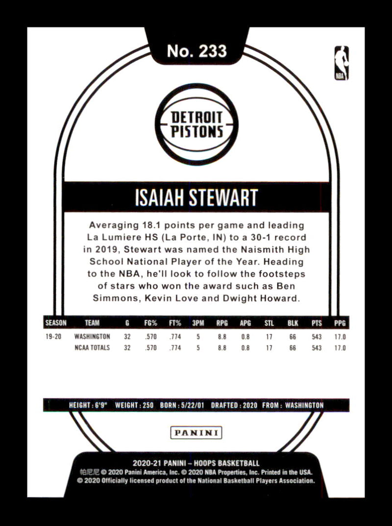 Load image into Gallery viewer, 2020-21 Panini Hoops Isaiah Stewart #233 Green Explosion Parallel Rookie RC /89 Image 2
