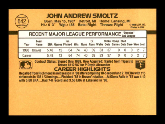 1989 Donruss John Smoltz 