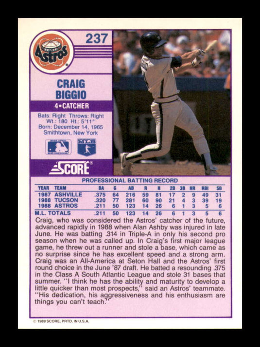 1989 Score Craig Biggio 