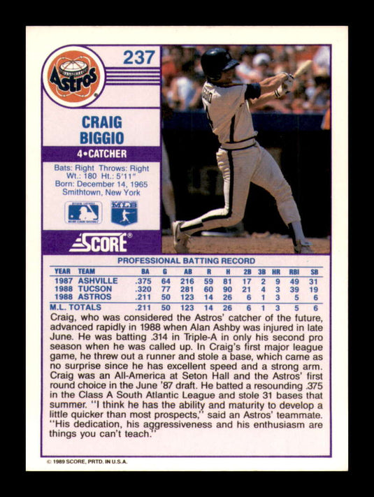 1989 Score Craig Biggio