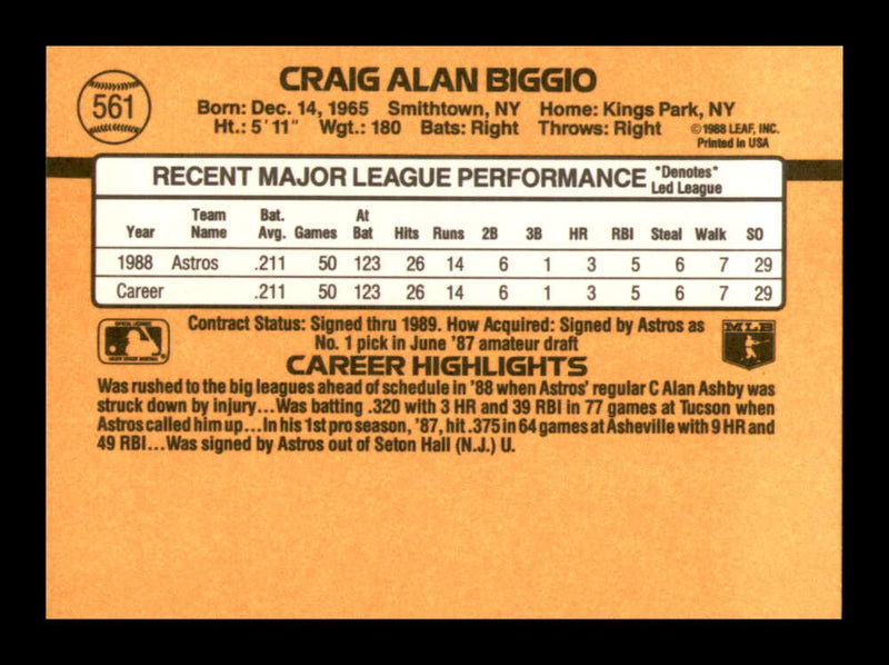 Load image into Gallery viewer, 1989 Donruss Craig Biggio #561 Rookie Card RC Houston Astros  Image 2
