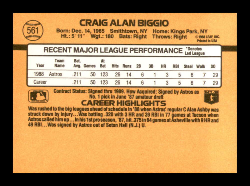 Load image into Gallery viewer, 1989 Donruss Craig Biggio #561 Rookie Card RC Houston Astros  Image 2
