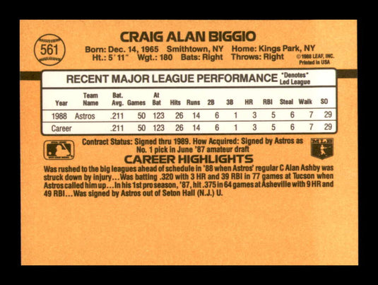 1989 Donruss Craig Biggio