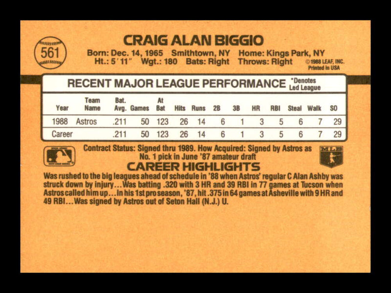 Load image into Gallery viewer, 1989 Donruss Craig Biggio #561 Rookie Card RC Houston Astros  Image 2
