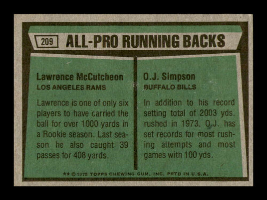 1975 Topps Lawrence McCutcheon OJ Simpson 