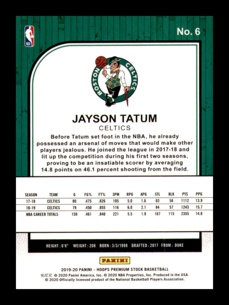 Load image into Gallery viewer, 2019-20 Panini Hoops Premium Stock Jayson Tatum #6 Celtics  Image 2
