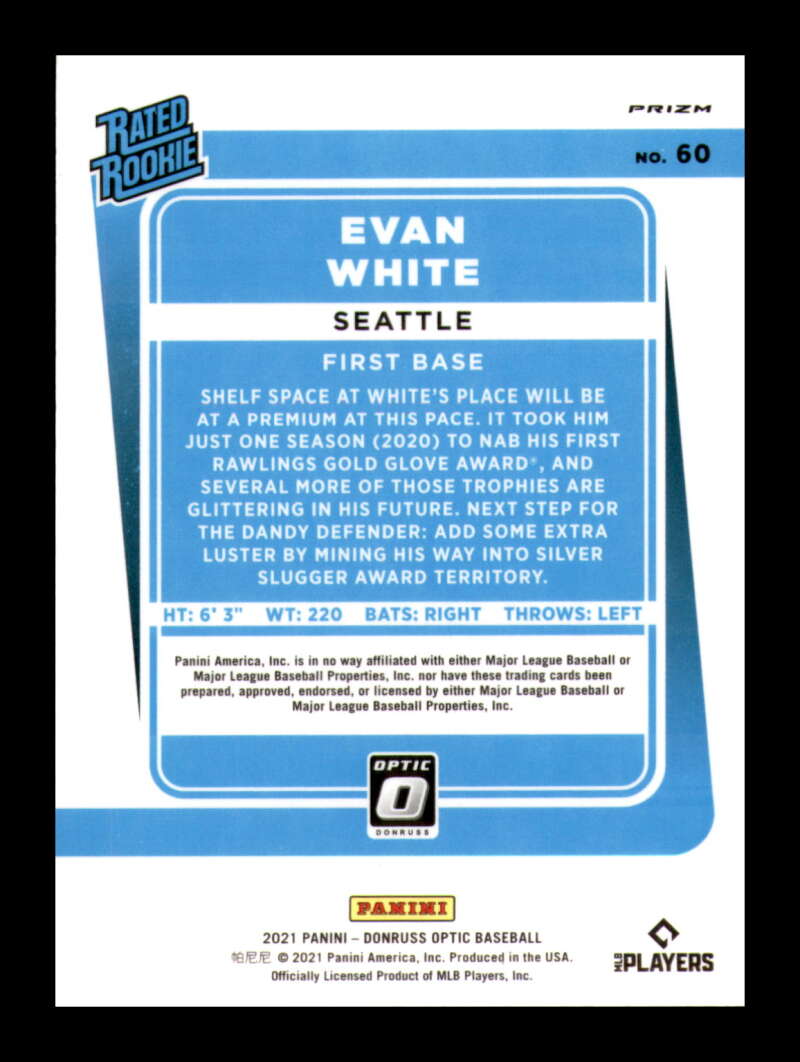 Load image into Gallery viewer, 2021 Donruss Optic Lime Green Prizm Evan White #60 Rated Rookie RC Mariners  Image 2
