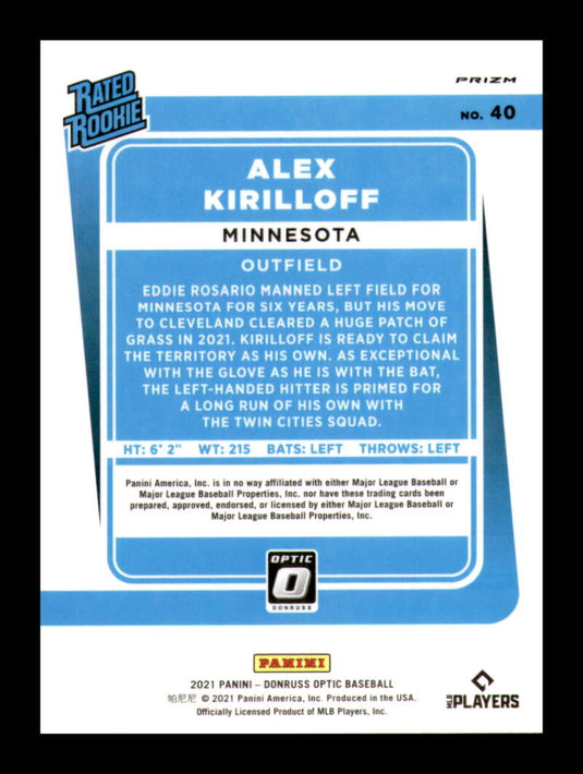 2021 Donruss Optic Lime Green Prizm Alex Kirilloff 