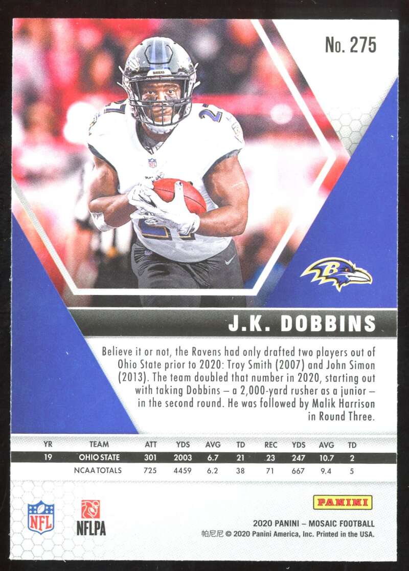 Load image into Gallery viewer, 2020 Panini Mosaic J.K. Dobbins #275 Rookie RC Image 2
