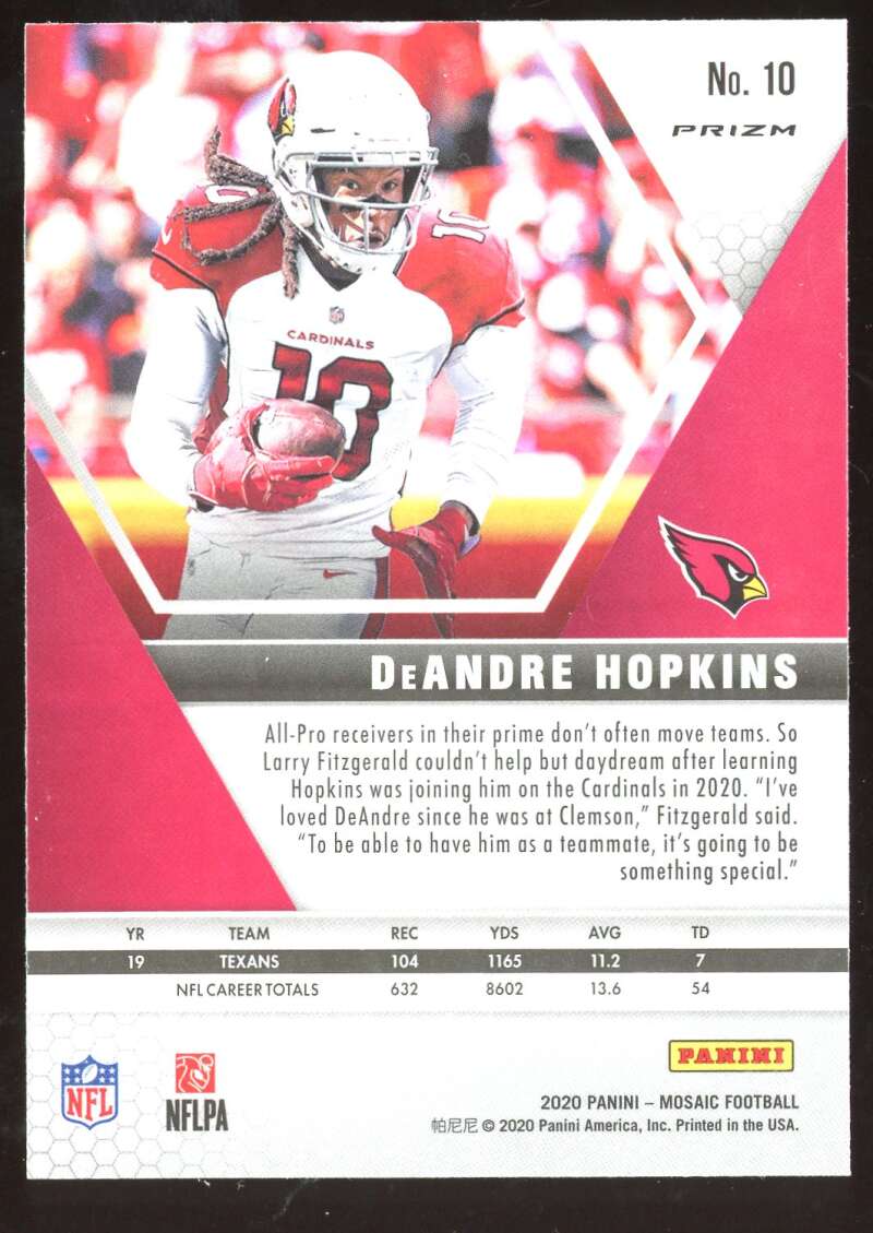 Load image into Gallery viewer, 2020 Panini Mosaic Pink Camo Prizm DeAndre Hopkins #10 Image 2
