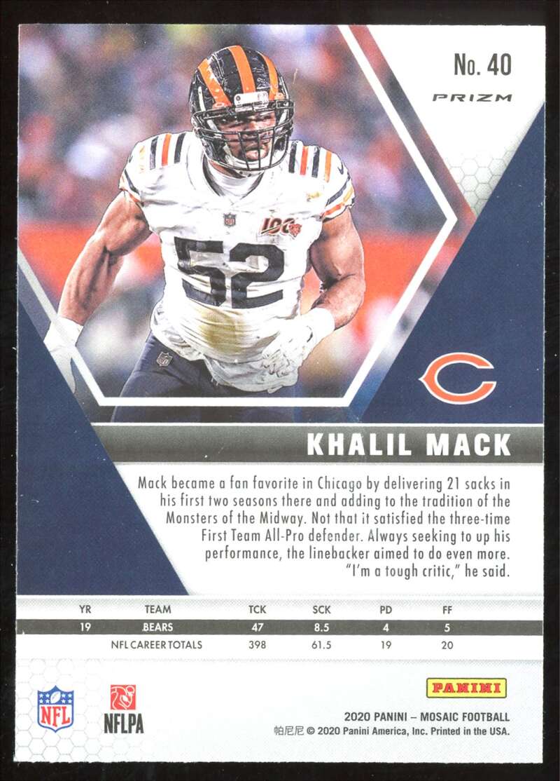 Load image into Gallery viewer, 2020 Panini Mosaic Pink Camo Prizm Khalil Mack #40 Image 2
