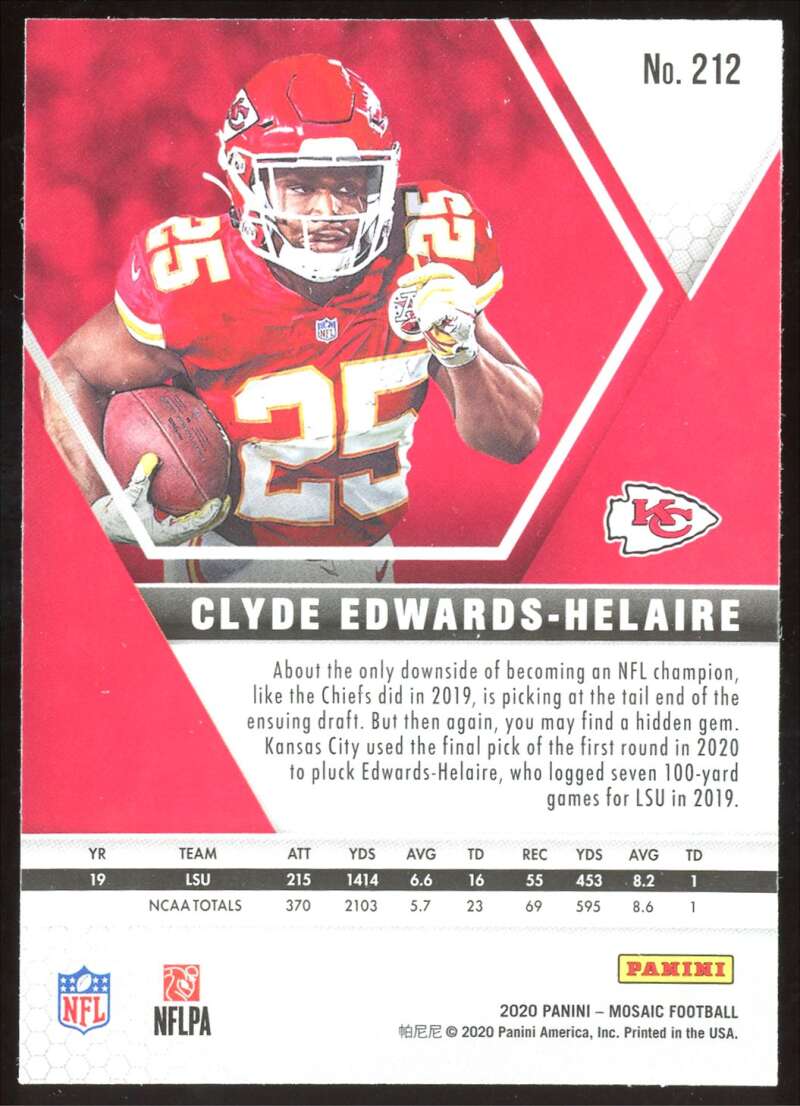 Load image into Gallery viewer, 2020 Panini Mosaic Clyde Edwards-Helaire #212 Rookie RC Image 2
