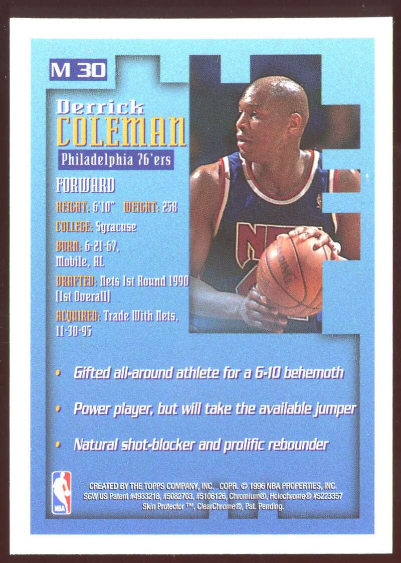 Load image into Gallery viewer, 1995-96 Topps Finest Mystery Finest Derrick Coleman #M30 76ers Image 2
