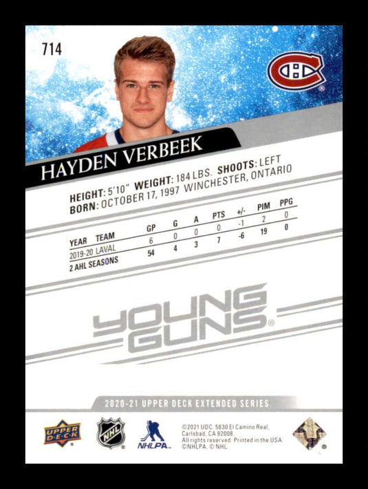 2020-21 Upper Deck Young Guns Hayden Verbeek