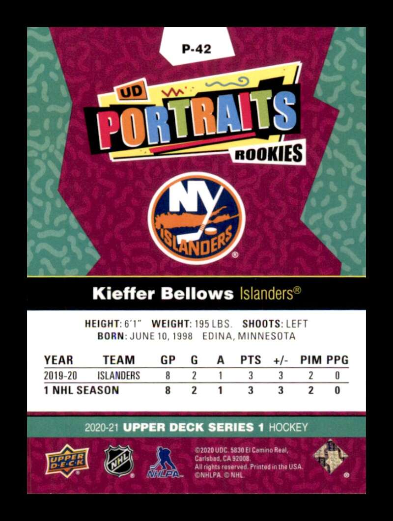 Load image into Gallery viewer, 2020-21 Upper Deck UD Portraits Kieffer Bellows #P-42 Rookie RC Image 2
