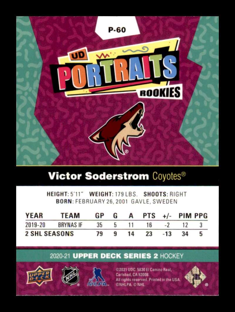 Load image into Gallery viewer, 2020-21 Upper Deck UD Portraits Victor Soderstrom #P-60 Rookie RC Image 2
