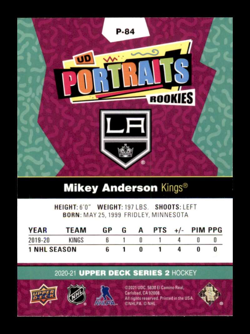 Load image into Gallery viewer, 2020-21 Upper Deck UD Portraits Mikey Anderson #P-84 Rookie RC Image 2
