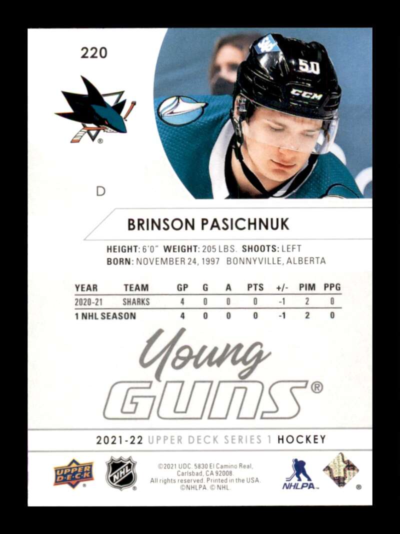 Load image into Gallery viewer, 2021-22 Upper Deck Young Guns Brinson Pasichnuk #220 Rookie RC Image 2
