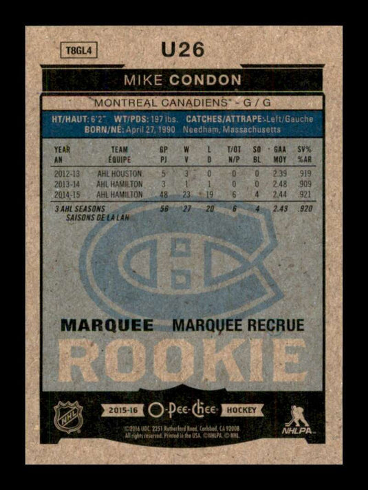 2015-16 Upper Deck O-Pee-Chee Update Mike Condon