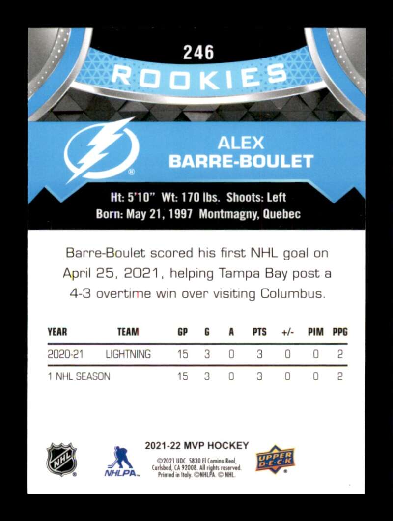 Load image into Gallery viewer, 2021-22 Upper Deck MVP Alex Barre-Boulet #246 Rookie RC Image 2
