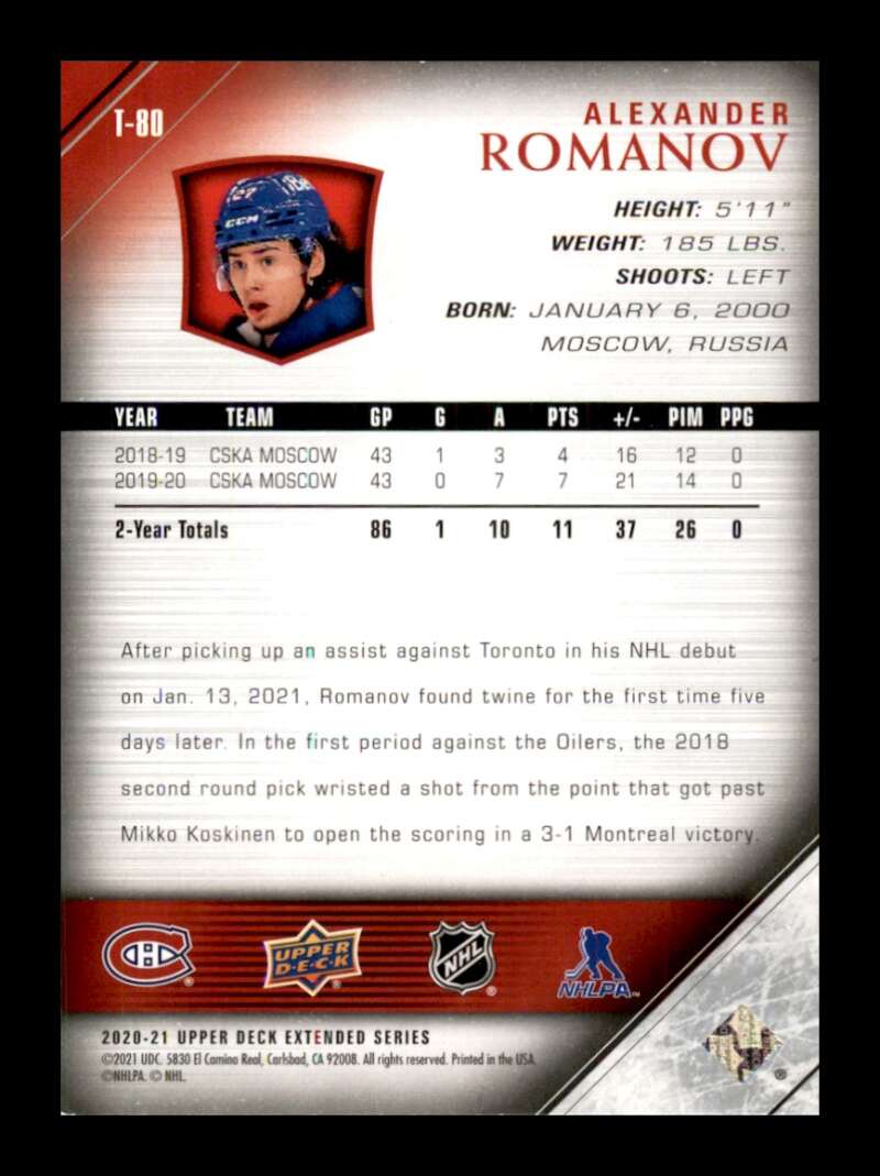 Load image into Gallery viewer, 2020-21 Upper Deck 2005-06 Tribute Alexander Romanov #T-80 Rookie RC Image 2
